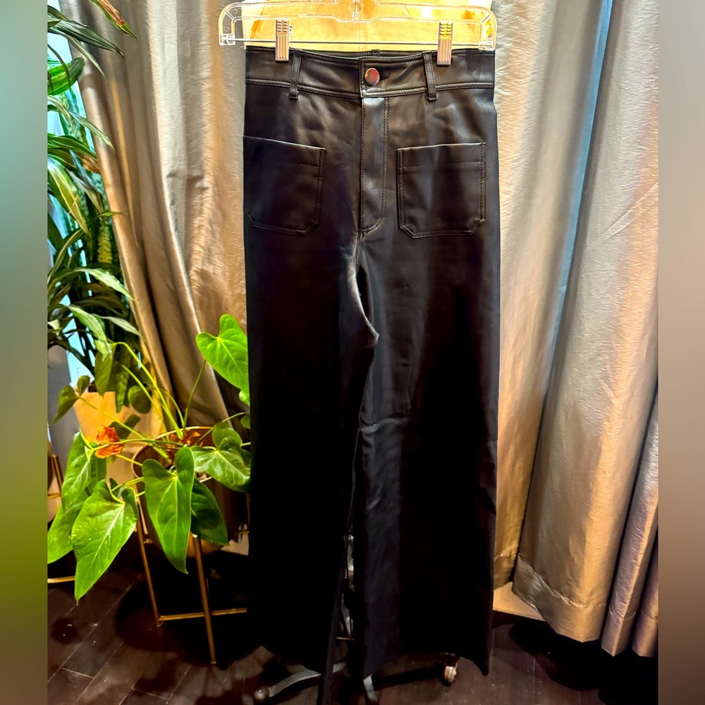 Zara high waisted vegan leather wide leg pants. Size 2 with comfort stretch.